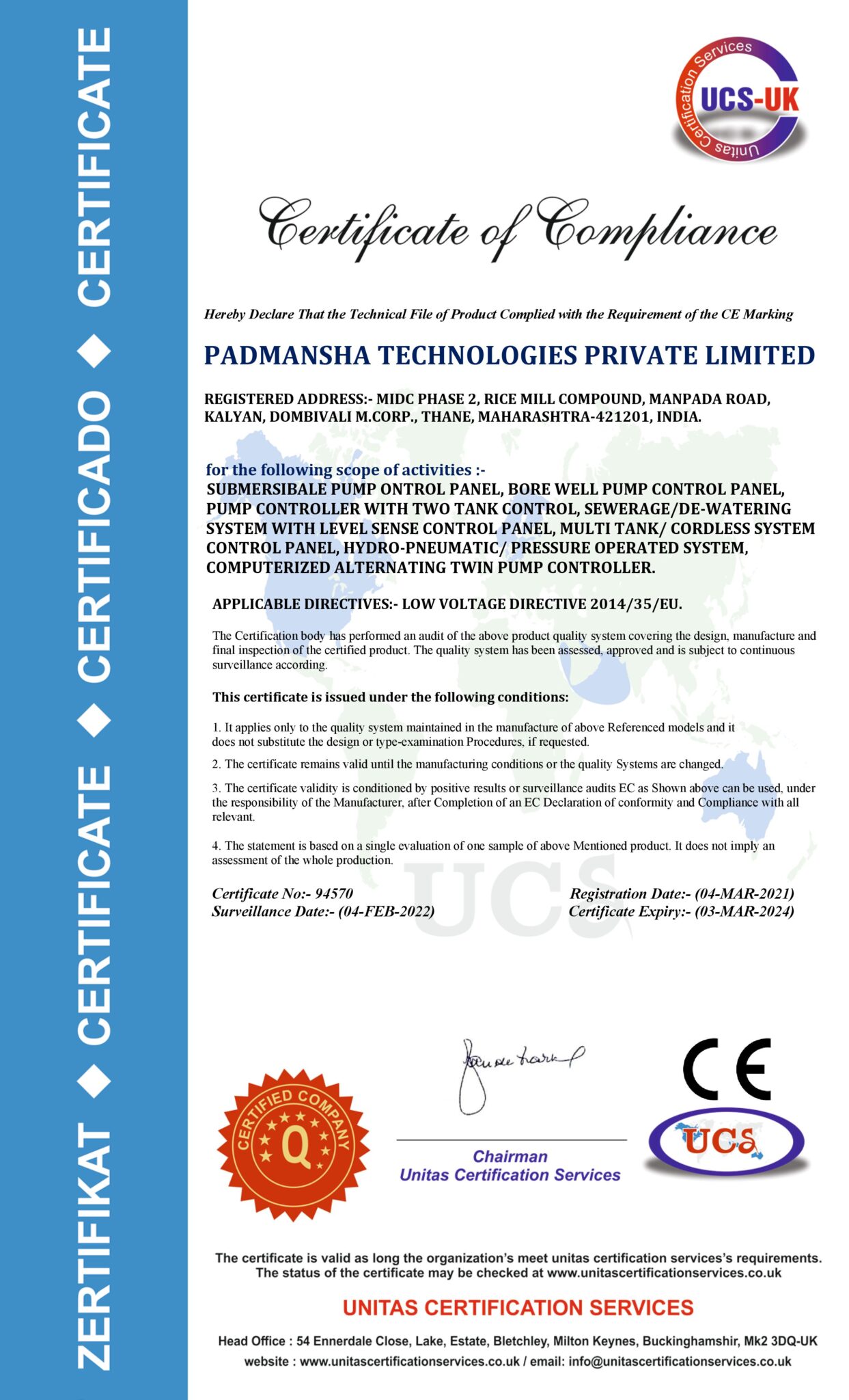 CERTIFICATES - PADMANSHA TECHNOLOGIES PVT LTD